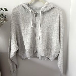 Grey Cropped Zip Up Hoodie